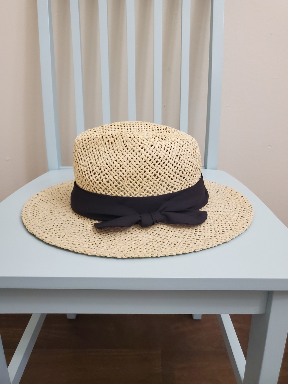 Loft Fedora Straw Sun Hat with Black Ribbon Band - Women Accessories